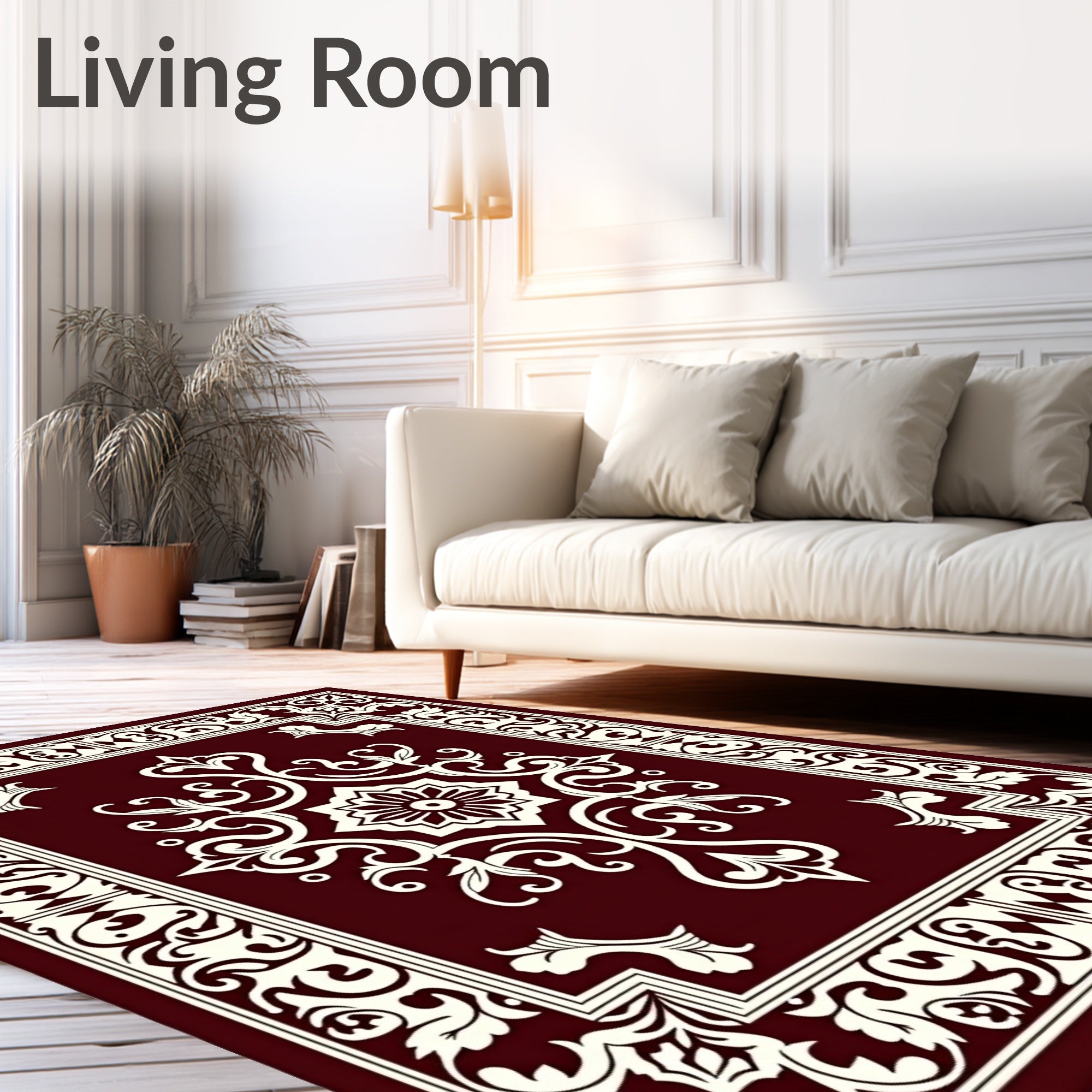Ornate Floral Scrollwork Border Rug