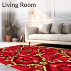 Red Yellow Ornate Scrollwork Pattern Rug