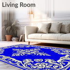 Elegant Ivory Floral Blue Border Rug