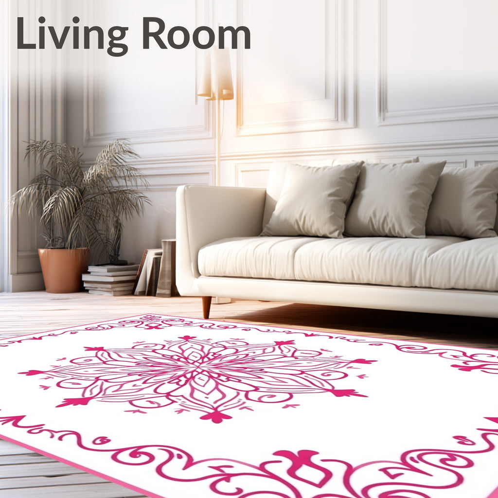 Ornate Pink Floral Mandala Design Rug