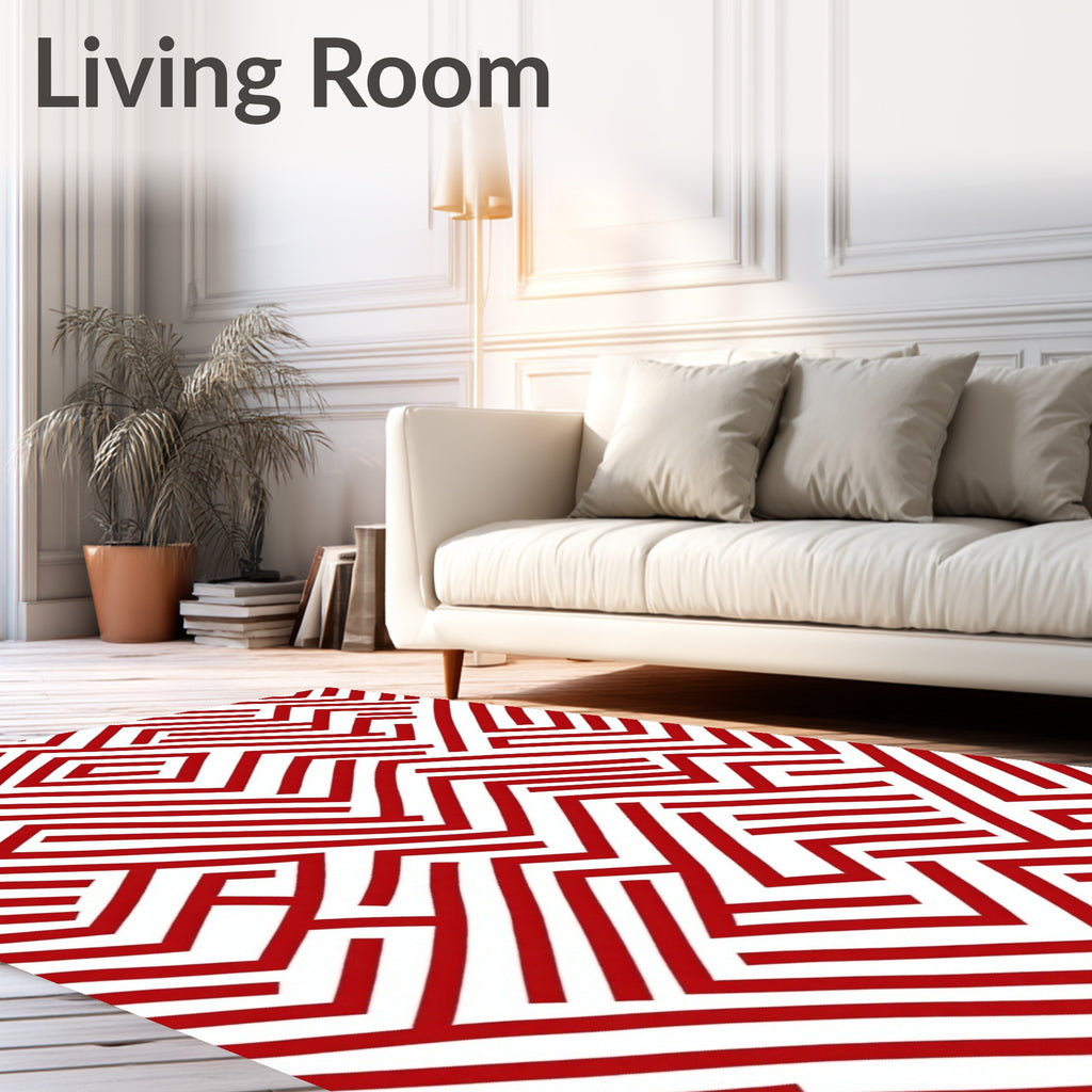 Red White Geometric Abstract Pattern Rug