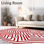 Red White Geometric Abstract Pattern Rug