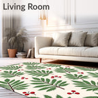 Green Fern Red Berry Botanical Spread Rug