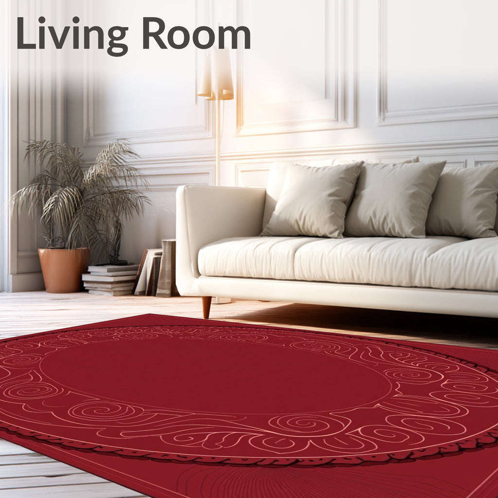 Elegant Red Floral Scroll Medallion Rug