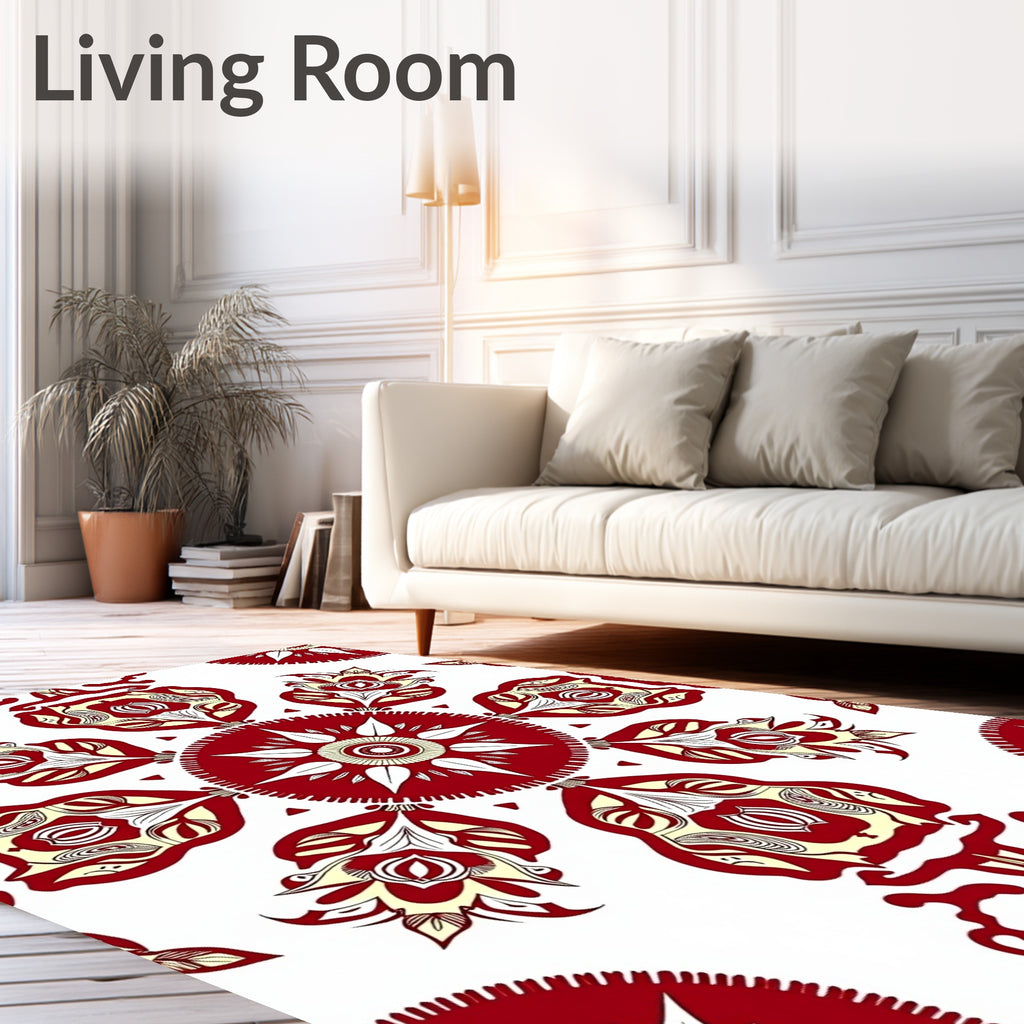 Red Yellow Floral Mandala Design Rug