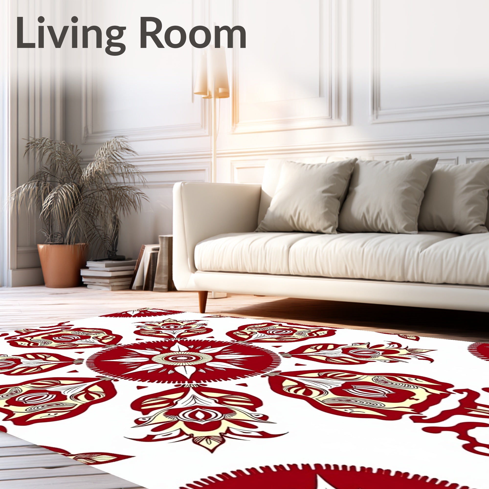 Red Yellow Floral Mandala Design Rug