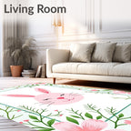 Pink Bunny Floral Spring Border Rug