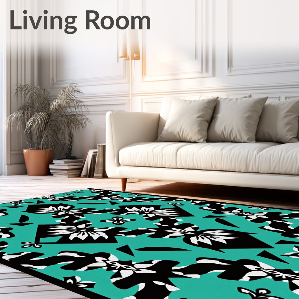 Bold Floral Geometric Teal Rug