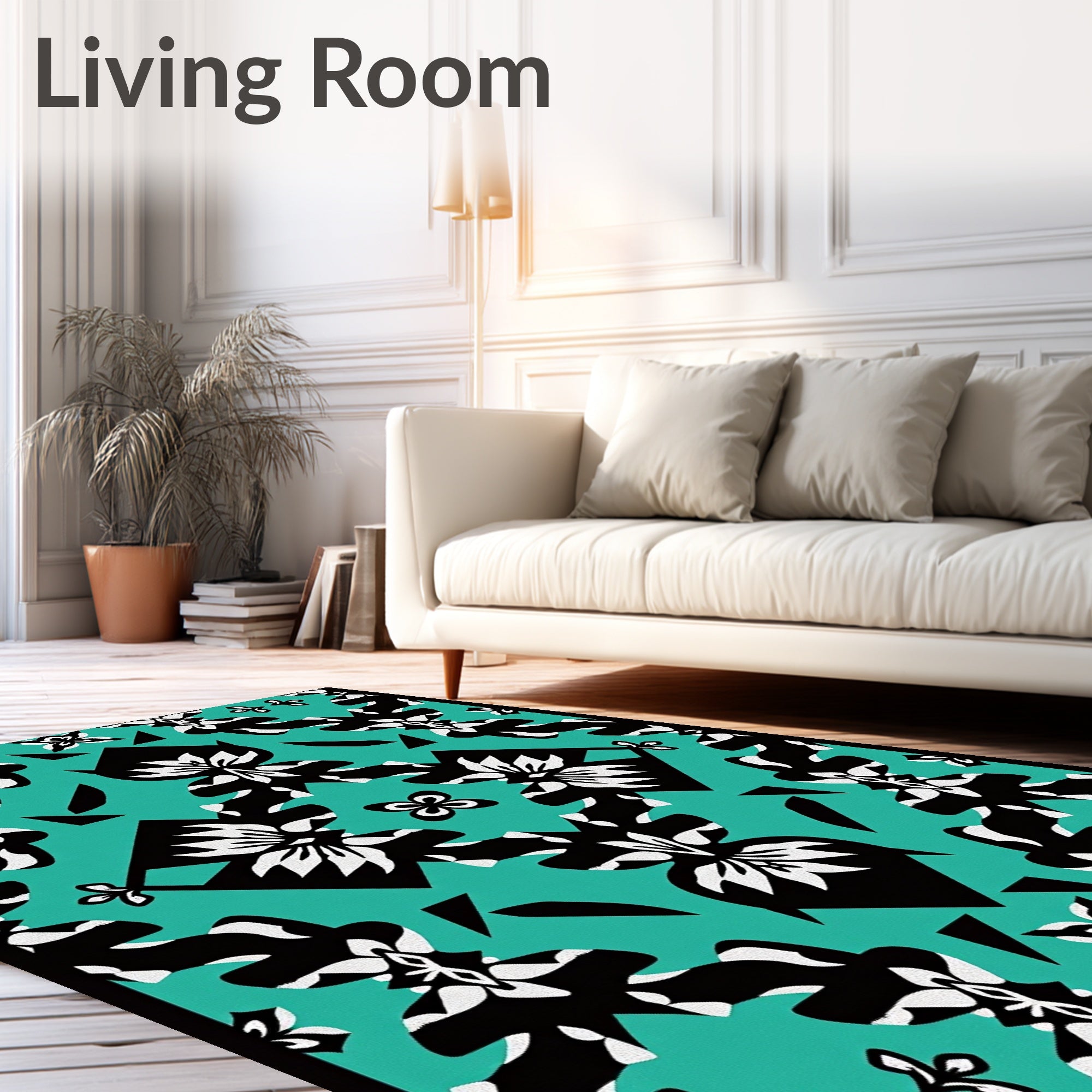 Bold Floral Geometric Teal Rug