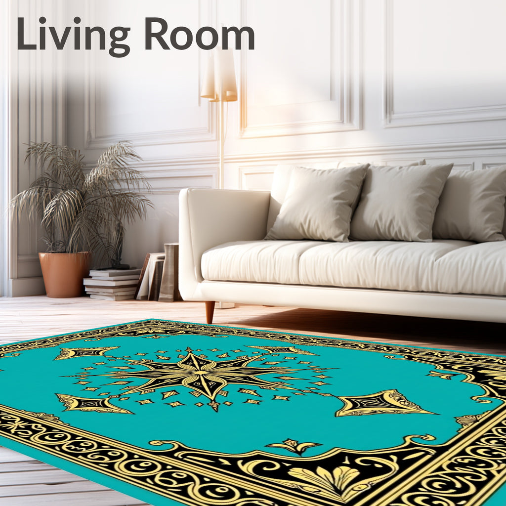 Ornate Black Gold Starburst Design Rug