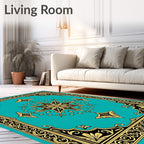 Ornate Black Gold Starburst Design Rug