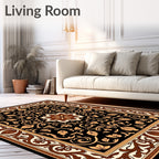 Ornate Floral Black Brown Statement Rug