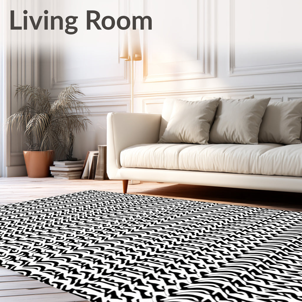 Abstract Black Wavy Stripe Pattern Rug