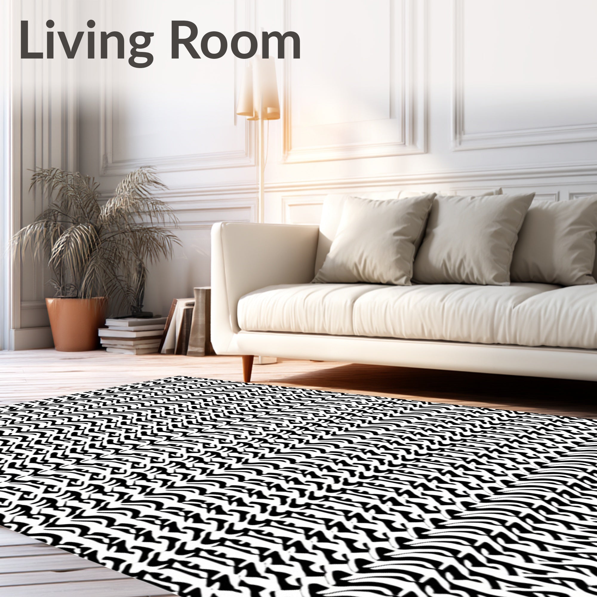 Abstract Black Wavy Stripe Pattern Rug