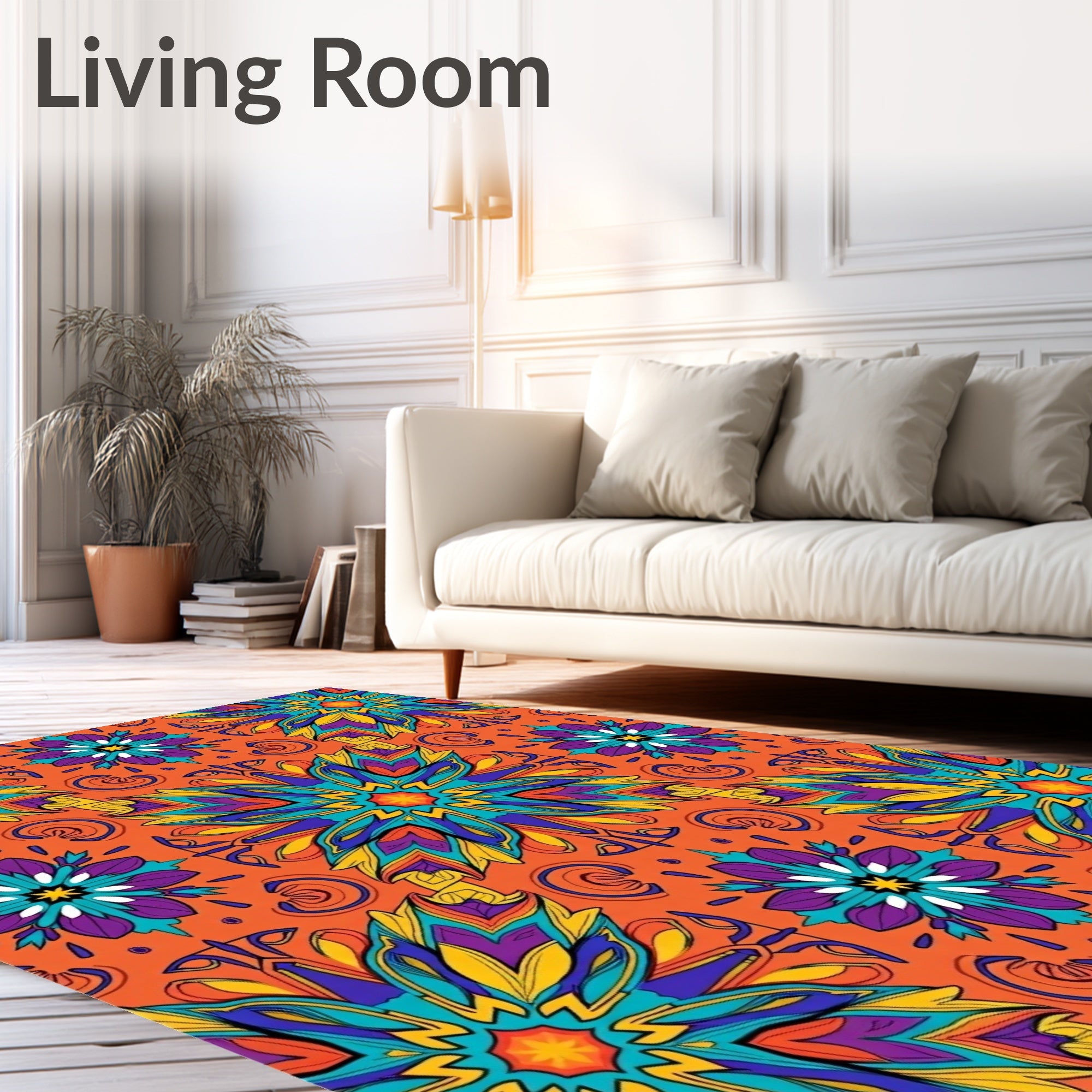Vibrant Floral Mandala Pattern Rug