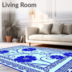Bold Blue Floral Vine Border Design Rug