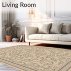 Elegant Scrollwork Patterned Natural Rug