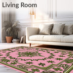 Pink Floral Patterned Art Deco Rug
