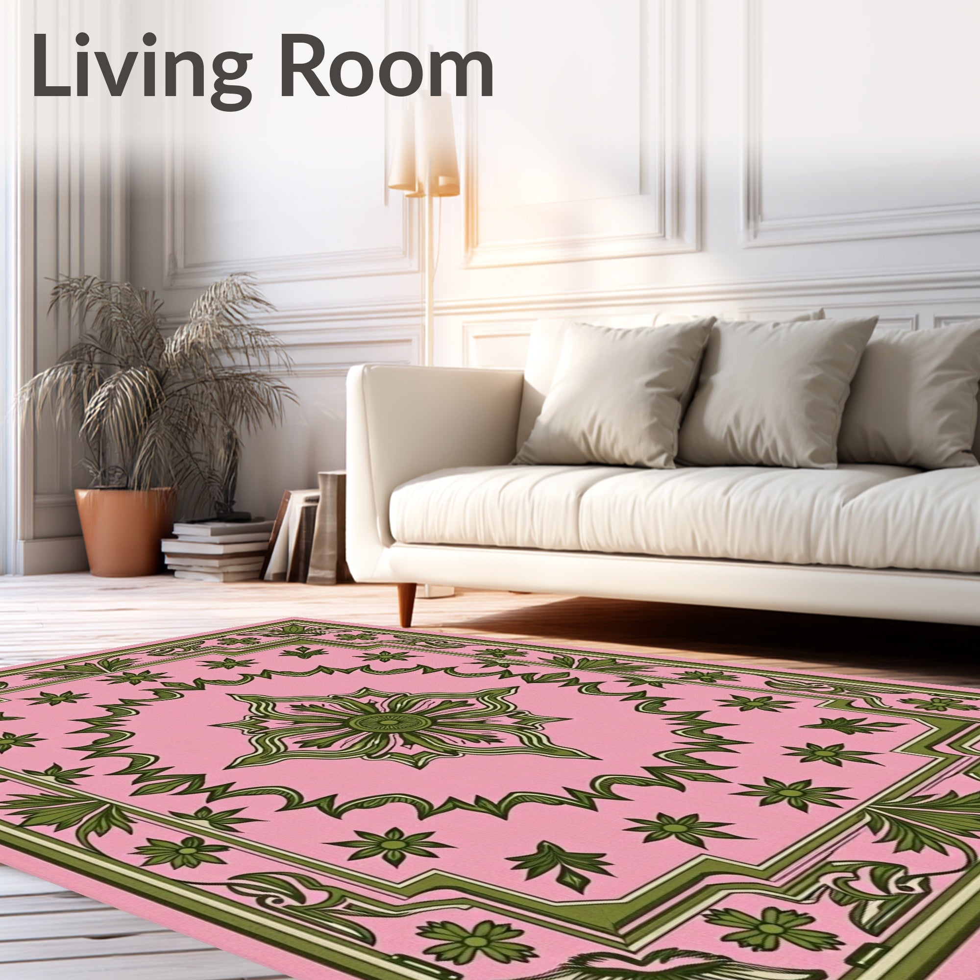 Pink Floral Patterned Art Deco Rug