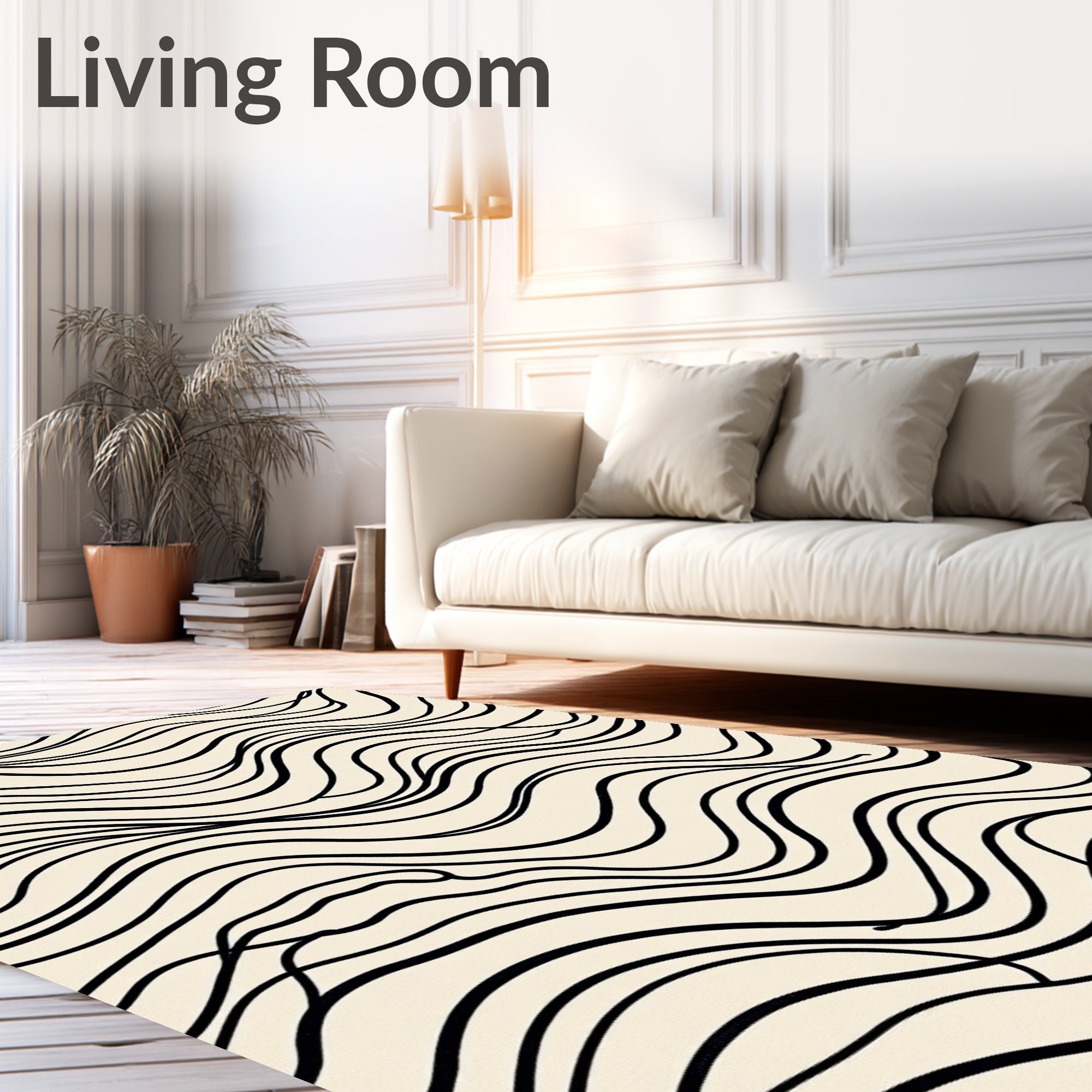 Black Wave Pattern Abstract Design Rug