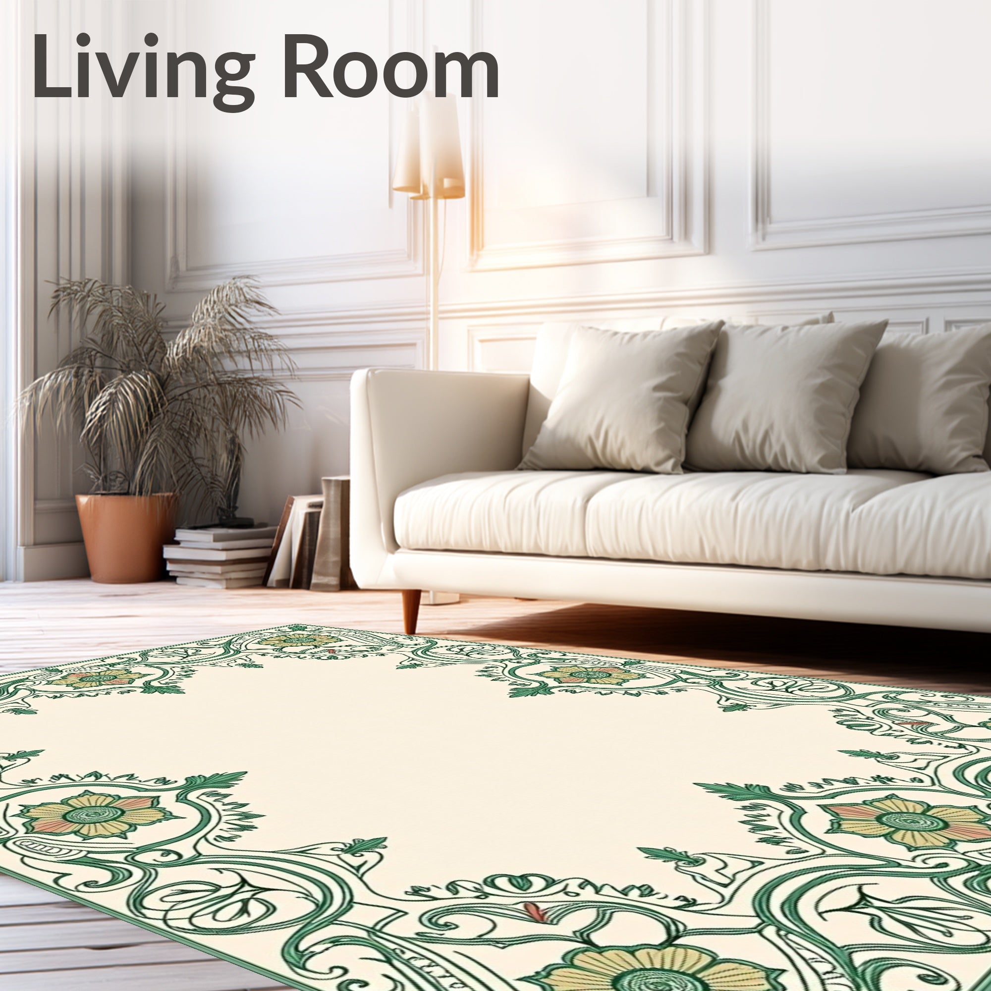 Green Floral Art Nouveau Border Design Rug