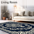 Classic Floral Medallion Navy Cream Rug
