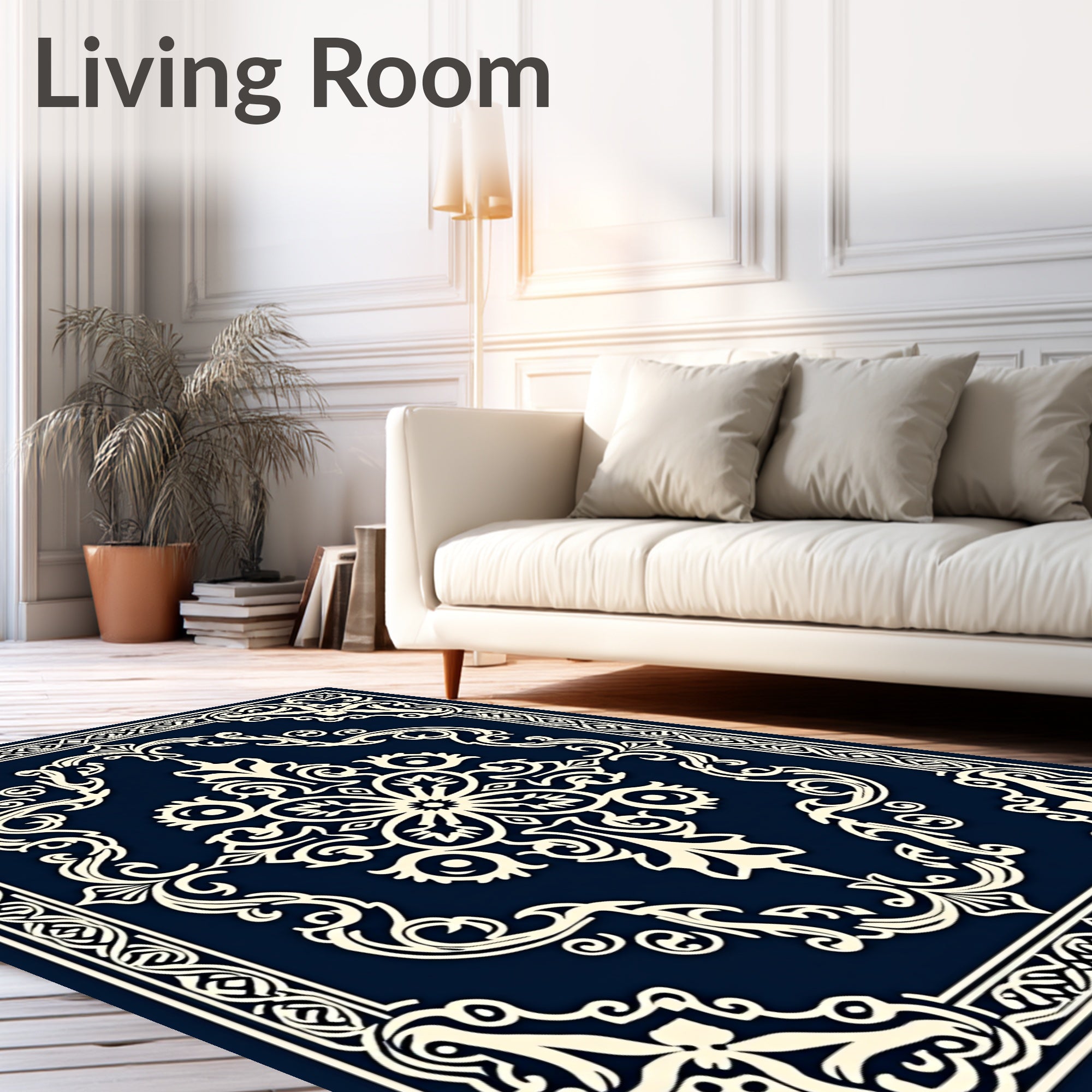 Classic Floral Medallion Navy Cream Rug