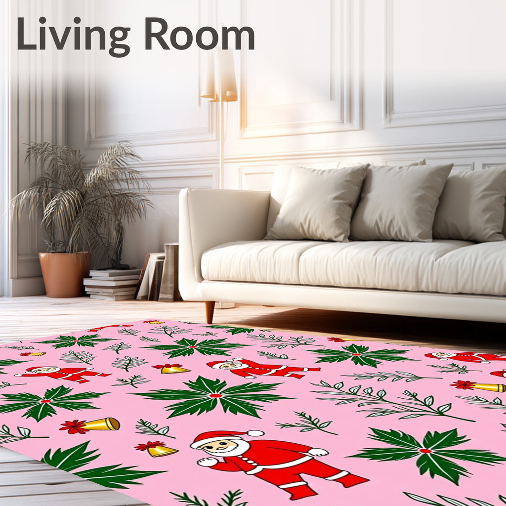 Whimsical Santa Claus Poinsettia Bells Rug