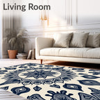 Floral Mandala Blue Cream Pattern Rug