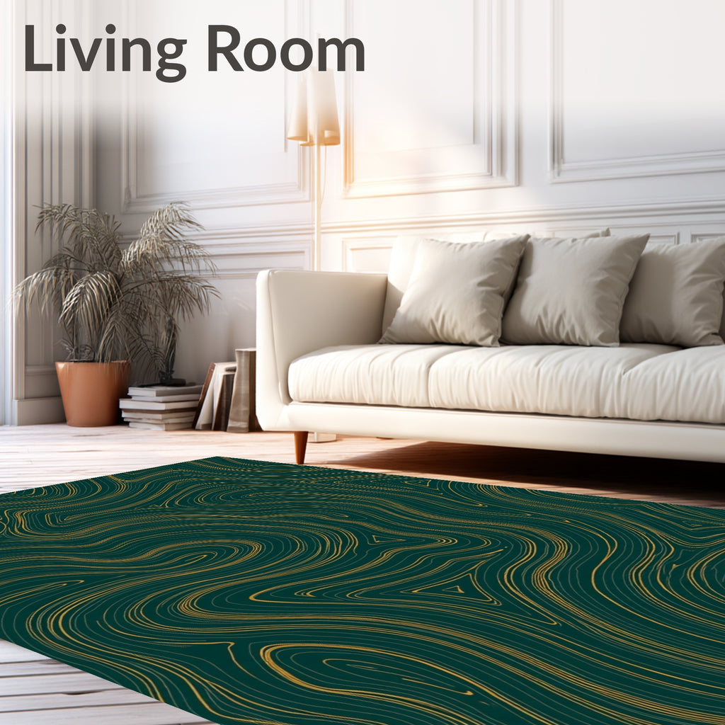 Dark Teal Golden Swirl Pattern Rug