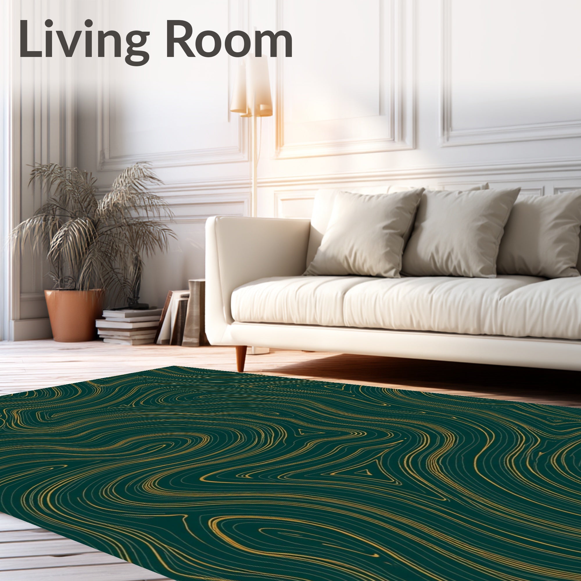 Dark Teal Golden Swirl Pattern Rug