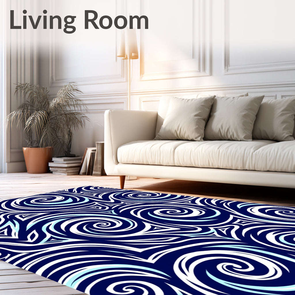 Deep Blue Swirls Abstract Pattern Rug