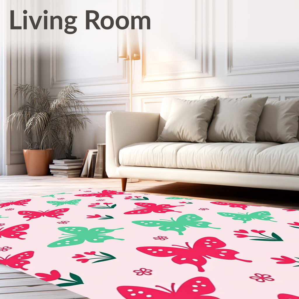 Pink Garden Butterfly Pattern Design Rug