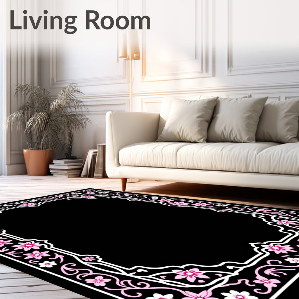 Pink Floral Vine Border Design Rug
