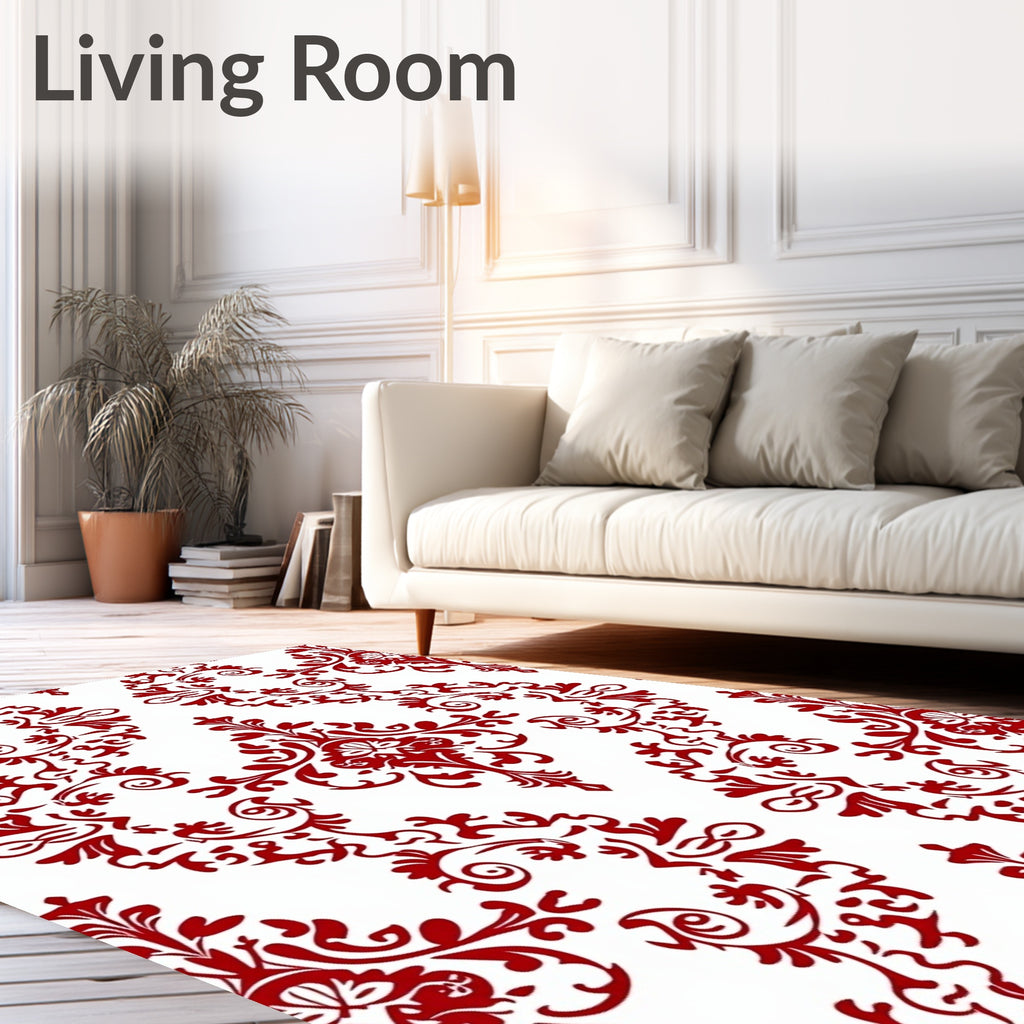 Red White Classic Damask Design Rug