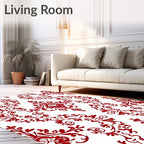 Red White Classic Damask Design Rug