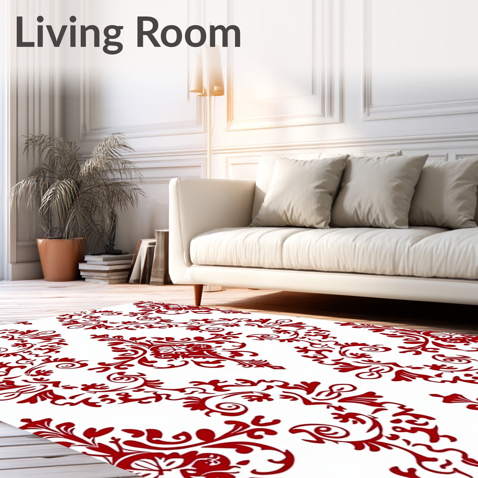 Red White Classic Damask Design Rug