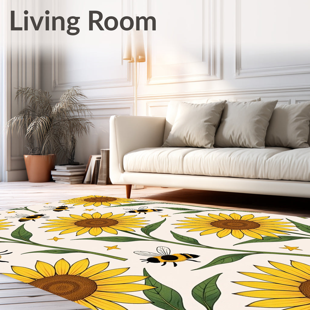 Bright Sunflower Bee Garden Pattern Rug