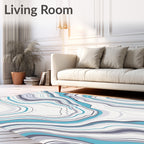 Abstract Aqua Gray Liquid Lines Rug