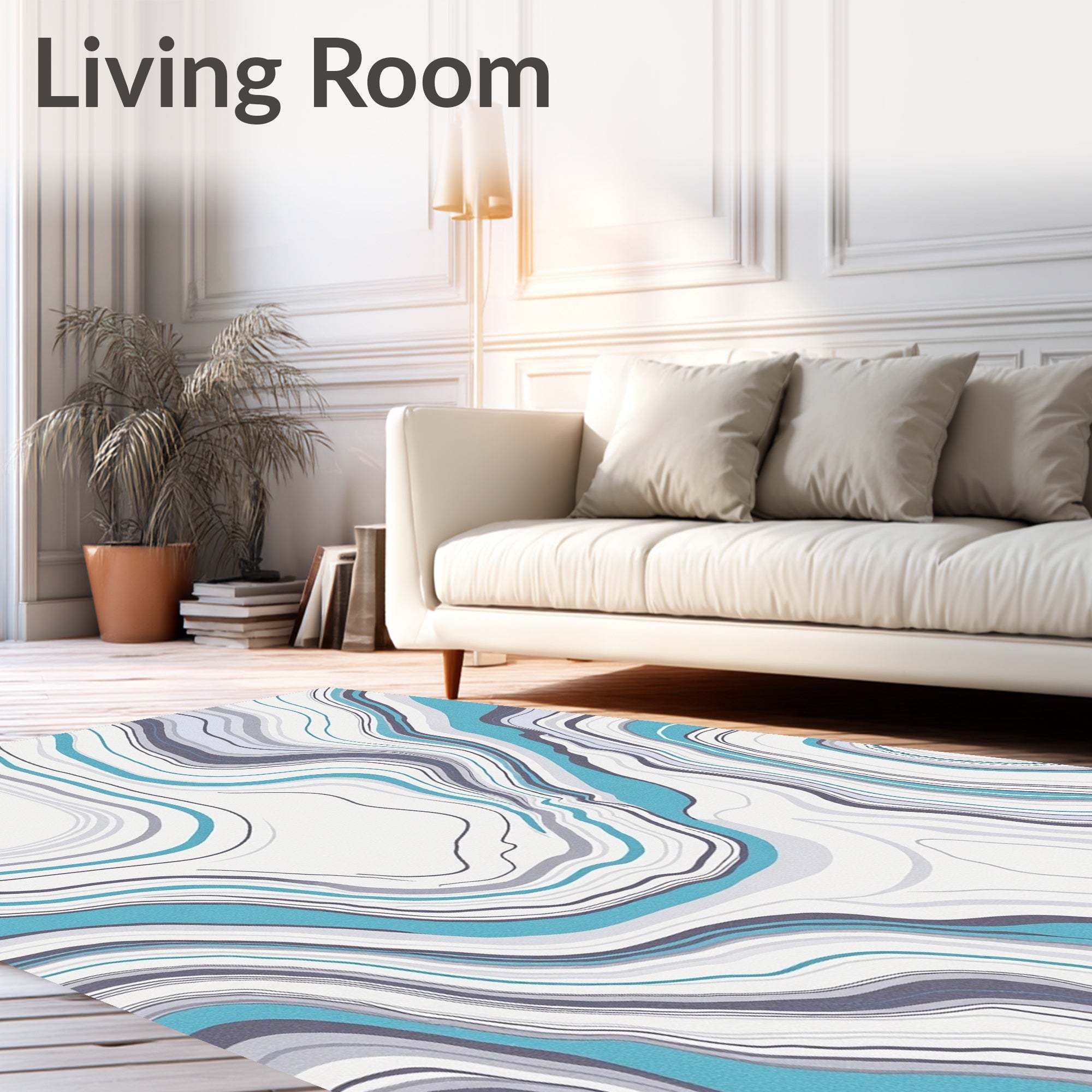 Abstract Aqua Gray Liquid Lines Rug