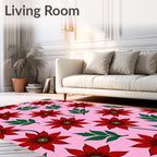Bold Red Floral Garden Pink Rug