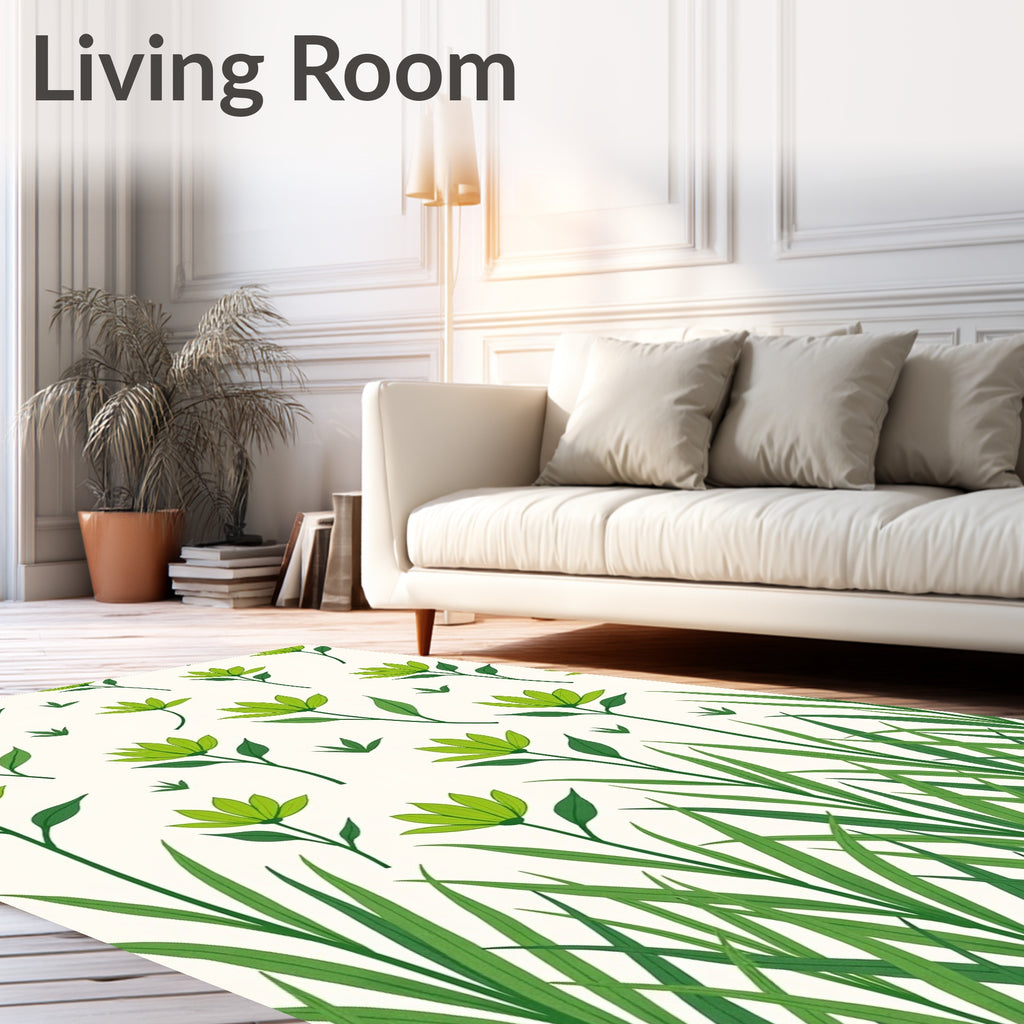 Green Floral With Grass Pattern Rug