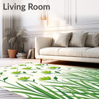 Green Floral With Grass Pattern Rug