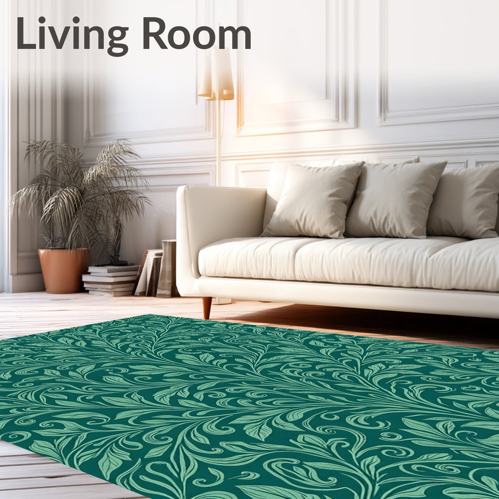 Emerald Floral Art Nouveau Pattern Rug
