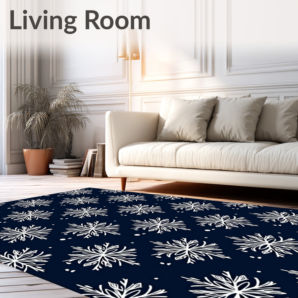 White Snowflake Stars Navy Rug