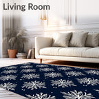 White Snowflake Stars Navy Rug