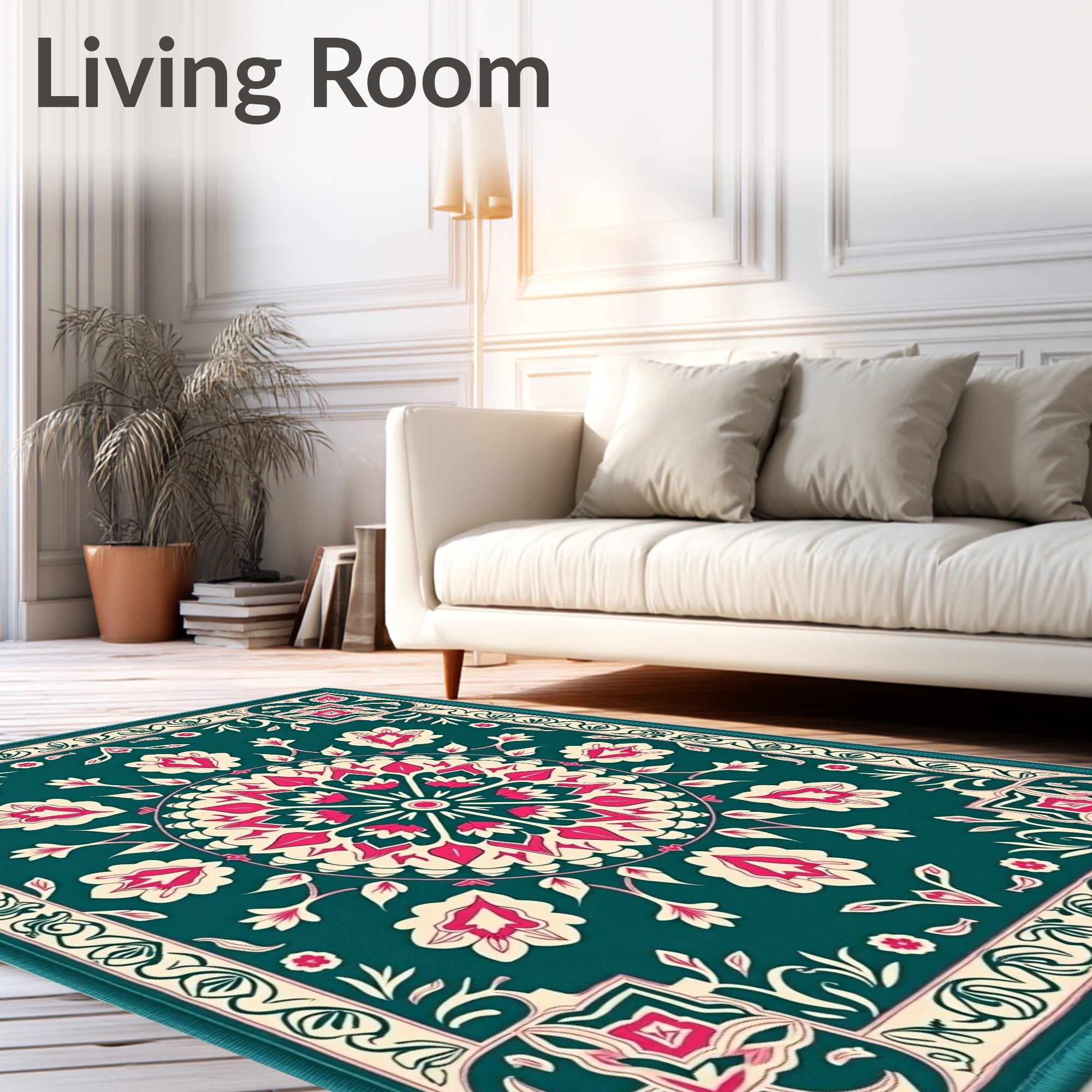 Teal Floral Mandala Inspired Rug