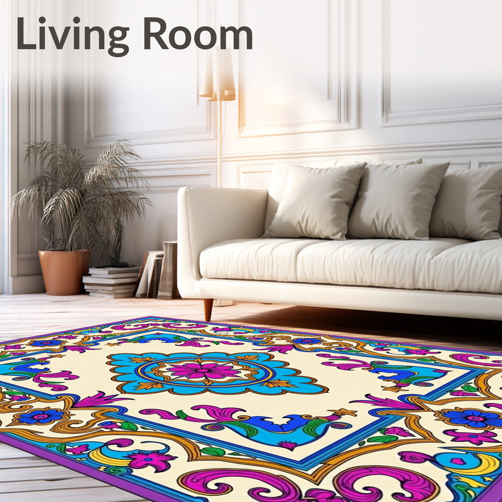 Vibrant Floral Medallion Style Rug