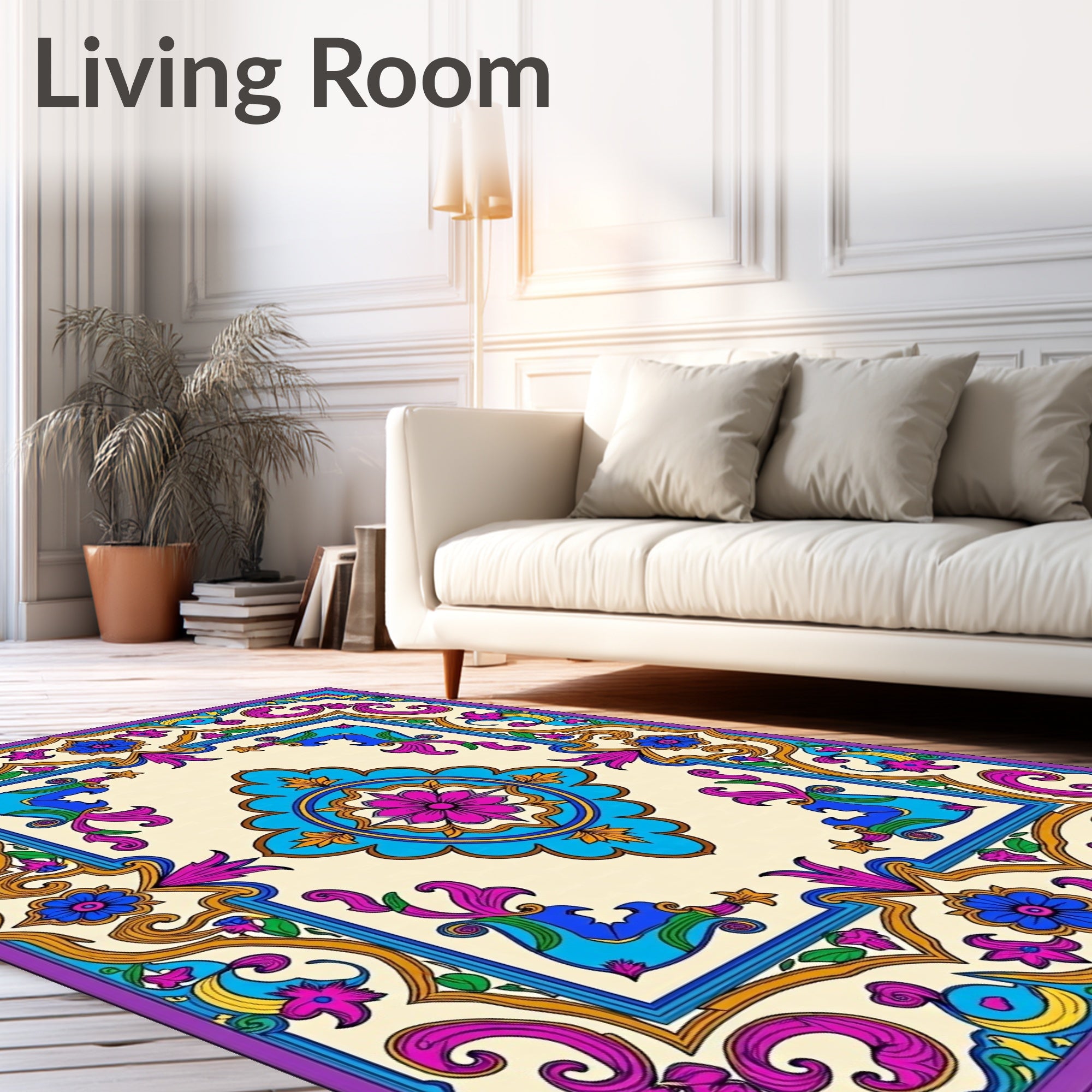 Vibrant Floral Medallion Style Rug