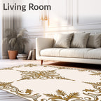 Gold Leaf Scrollwork Square Pattern Rug